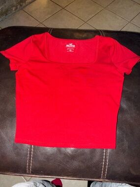 Hollister Small Bright Red Square Neck Crop Tee